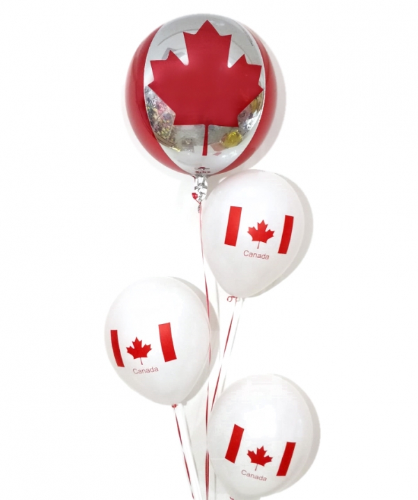 Luchtpost enthousiasme atmosfeer Canada Day Balloons bouquet with Orbz balloons vancouver JC Balloon Studio