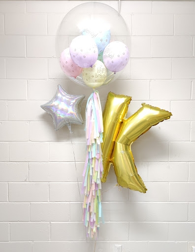 Crystal Bubble Birthday Star Custom Letter Balloon Bouquet with Tassel ...