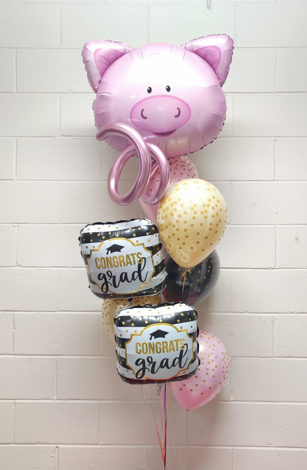 Cute Piggy with Confetti All Over Congrats Grad Balloon Bouquet