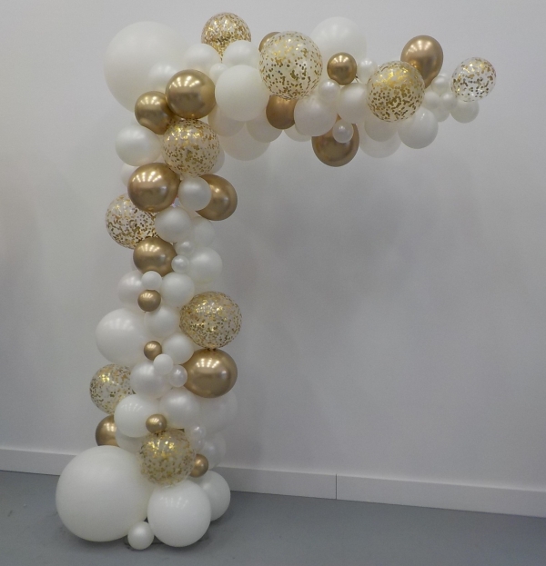 Slim Garland Organic Balloon Arch Gold and White balloons vancouver JC  Balloon Studio