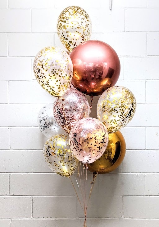 Rose Gold Confetti bouquet balloons vancouver JC Balloon Studio