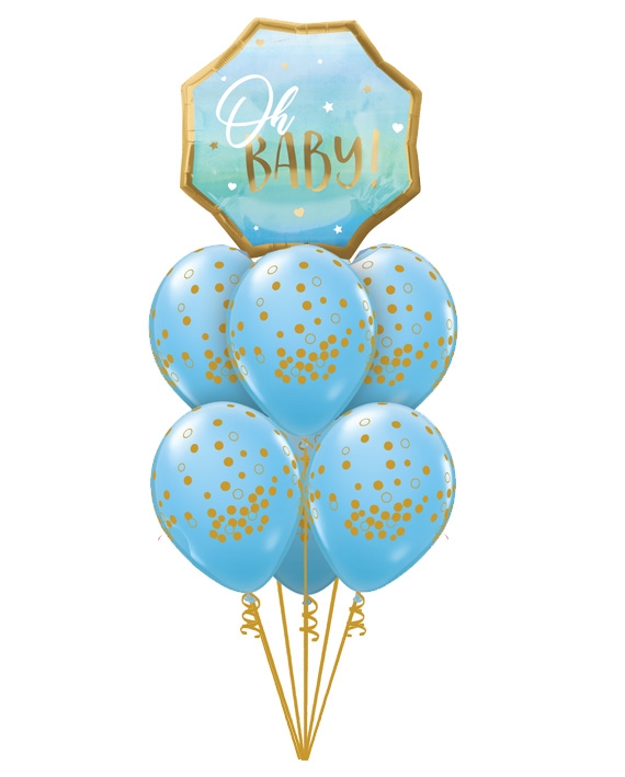 Gold & Blue Oh Baby Boy Confetti Bouquet balloons vancouver JC Balloon