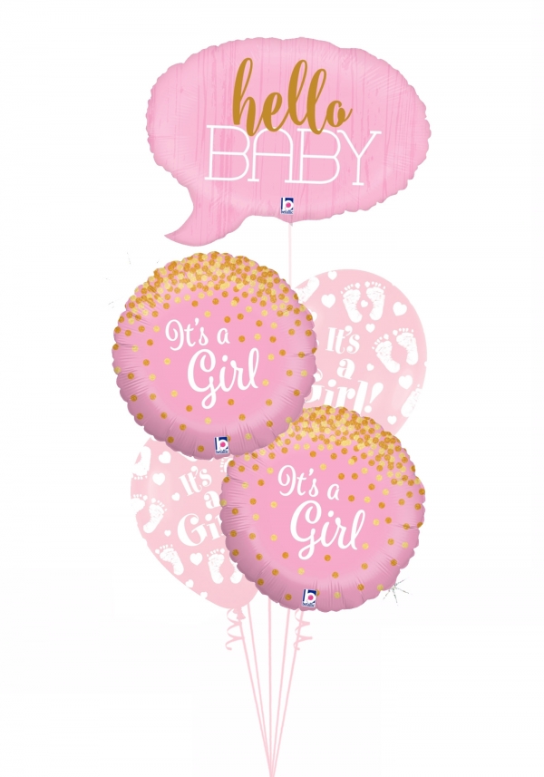 Hello baby girl confetti with footprints bouquet balloons vancouver JC