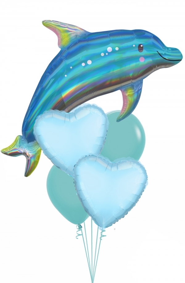 Iridescent Dolphin with Hearts bouquet balloons vancouver JC Balloon Studio