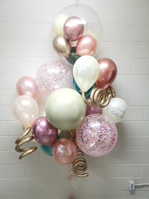 Jewel Sage Cream Pink & Rose gold Birthday Balloon Bouquet balloons