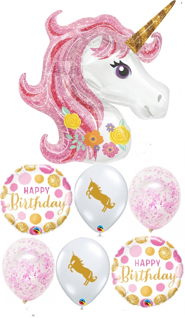 Unicorn Pink Confetti Bouquet 22 balloons vancouver JC Balloon Studio